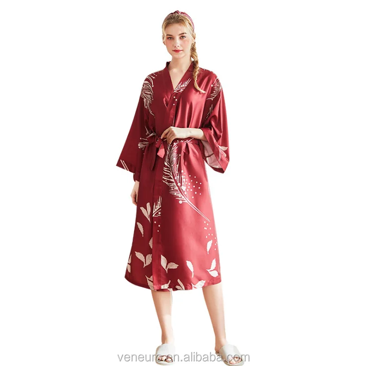 

New Design Sexey Long Style blue Color Kimono Silk Like Satin Women Robe, Blue, red, camel