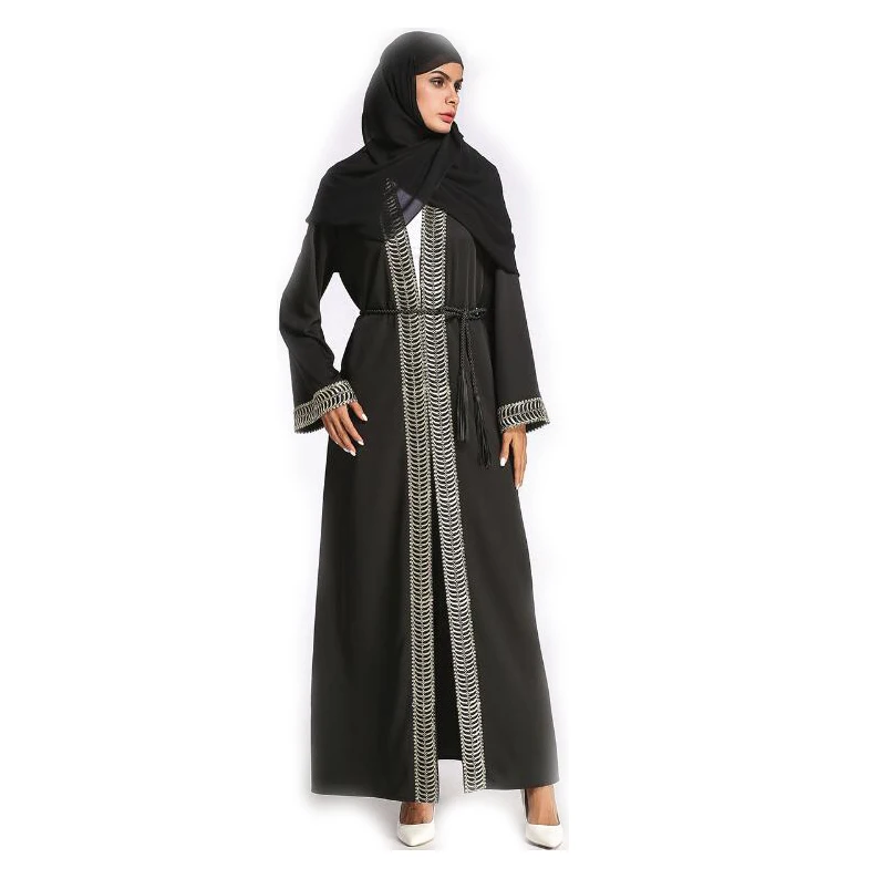 

Woman Thicken Chiffon Cardigan Lace Arab Robe muslim abaya with hood