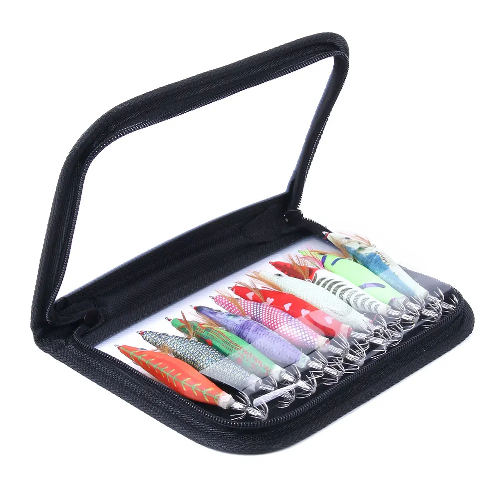 

Colorful Wooden Shrimp Artificial Bait set 10pcs 2.5# 3.0# 3.5# Hook Squid Jigs Fishing Lure, As picture