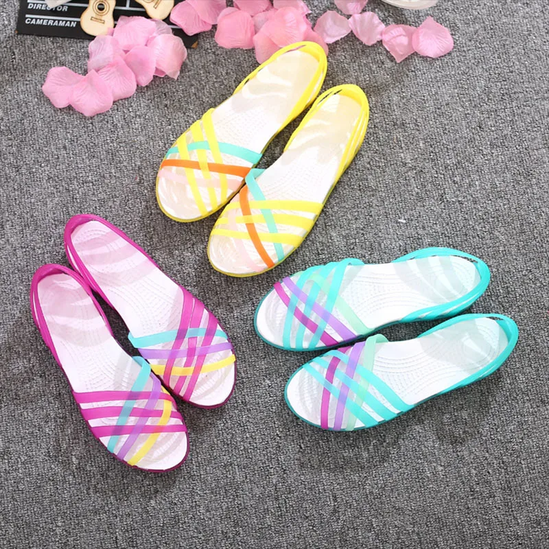 

High Quality Summer Women Jelly Shoes Ladies Casual Flat Slipper For Women, Yellow green blue purple orange