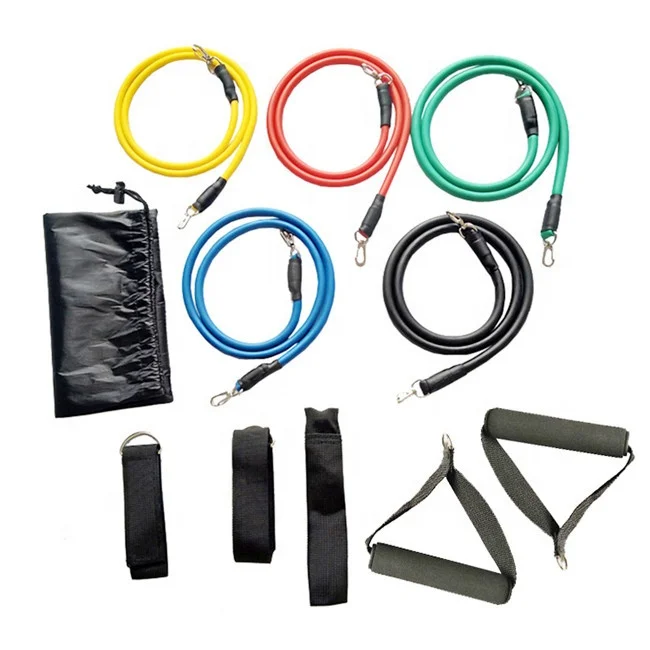 

fitness exercise tube bands 11 pcs latex resistance tube sets, Black/red/blue/green/yellow