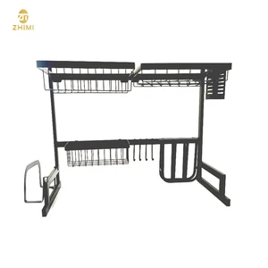 Image of 201 Stainless Steel Black Over Sink Kitchen Storage Dish Drying Rack Holder