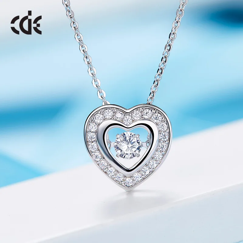 

925 sterling silver love heart custom jewelry CZ dancing stone necklace