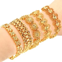 

Trendy Plated 24K Gold Multi shape Punk Bracelet Curb Cuban Chain Gold Color Bracelets Bangle For Men Women Jewelry Gifts