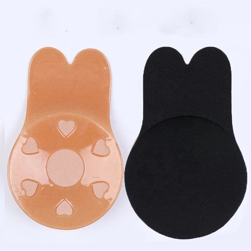 

High Quality Womens Super Adhesive Silicone Breast Lift Adhesive Bra Reusable Invisible Nipple Cover, Black and nude