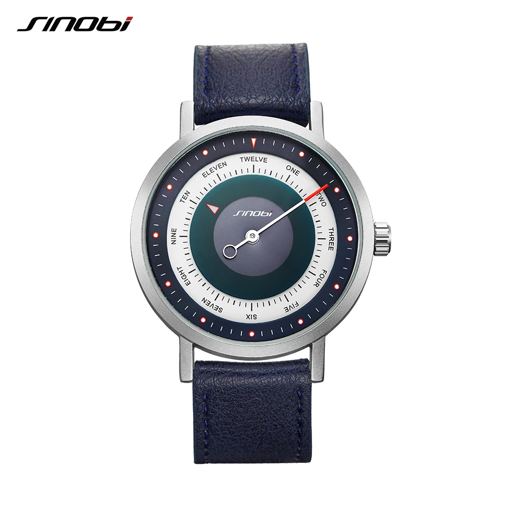 

SINOBI 9809 Brand Rotate Creative Designer Men Sport Watches Steel Leather Quartz Clock Military Waterproof Wrist Watch Relogio