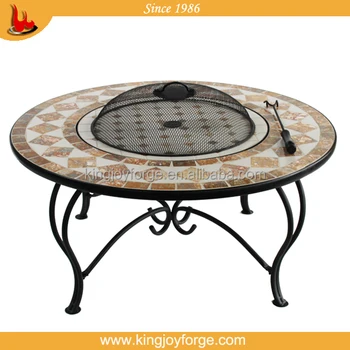 35 Inch Diam Marble Coffee Table With Fire Pit Bbq Grid Safety