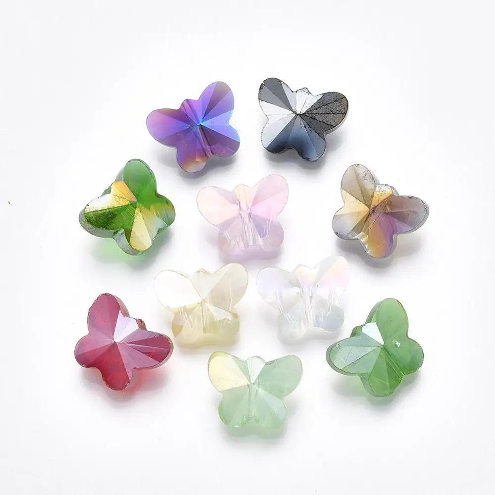 

PandaHall Butterfly Electroplate Glass Beads Strands AB Color Plated Faceted Mixed Color 8x10x6mm Hole: 1mm