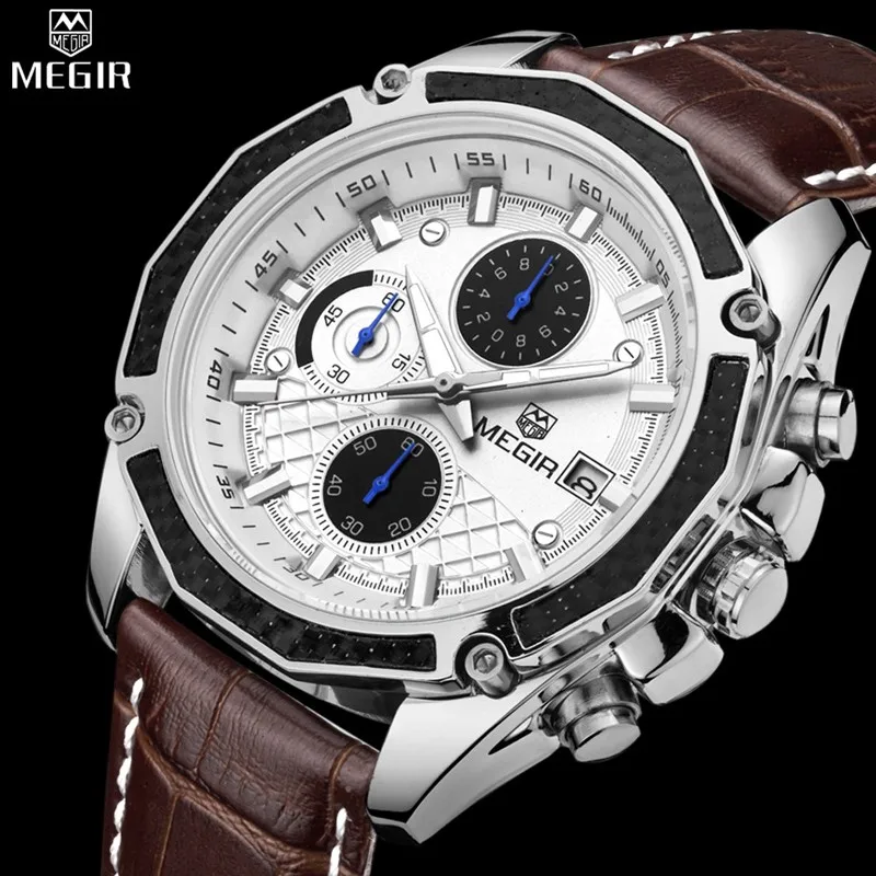 

Megir 2015 Men Brand Watches Fashion Business Chronograph Date Clock Wristwatch Luxury Quartz Leather Waterproof Watches Men