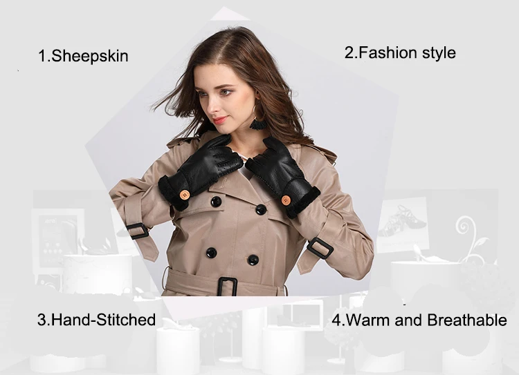 Winter Women Genuine Leather Driving Mittens Thicken Warm Fashion Sheepskin Gloves