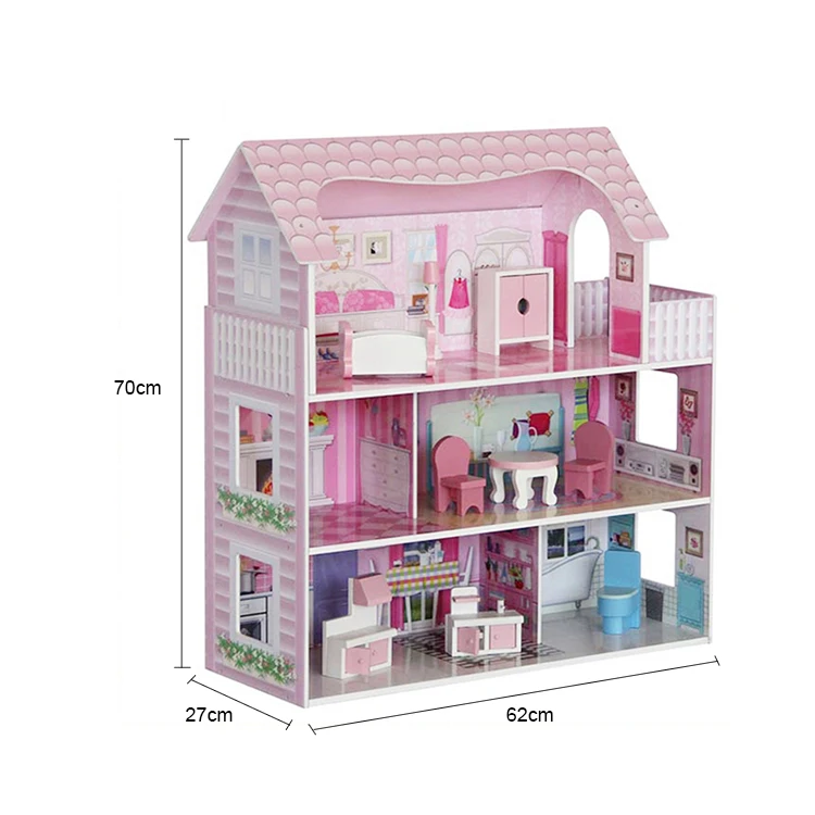 
WEIFU 3 Floors Wooden Big Children Doll House With Lot Furniture 