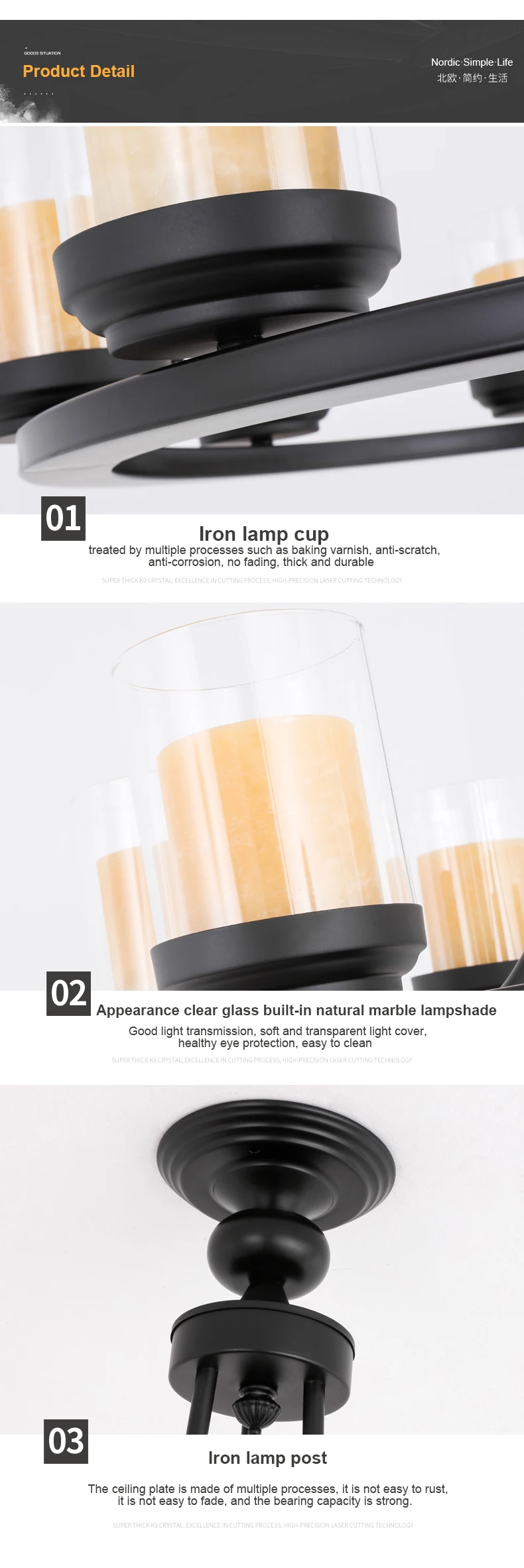 110-220V E27 4 6 8 10 heads glass lampshade marble cover American decor dinning room table pendant light chandelier