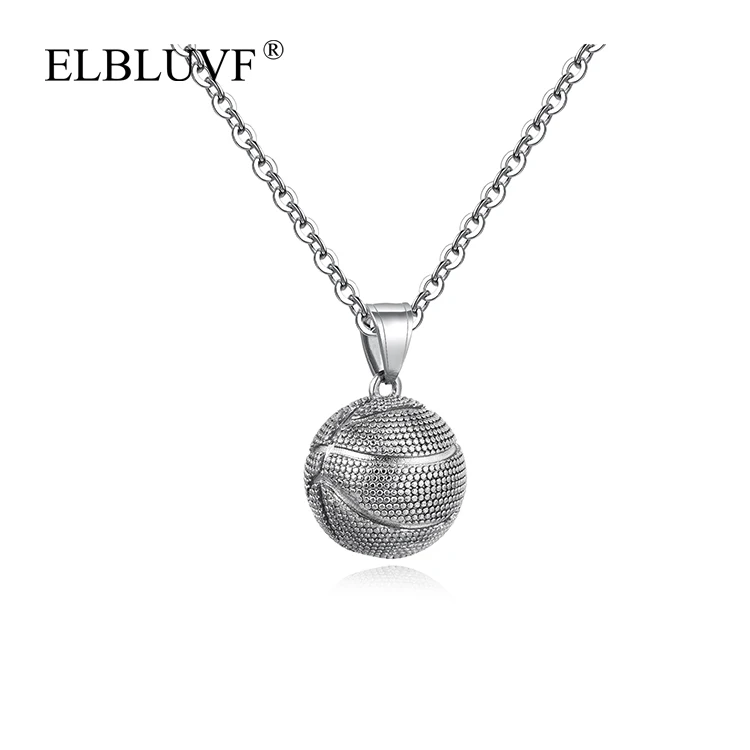 

ELBLUVF Free Shipping Stainless Steel Basketball Shape Couple Pendant Necklace, Silver , gold