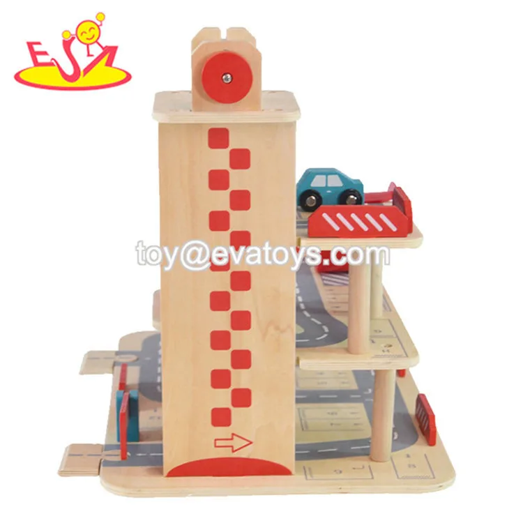 2019 New hottest kids wooden toy parking garage with elevator W04B080 Wenzhou Times Arts&crafts