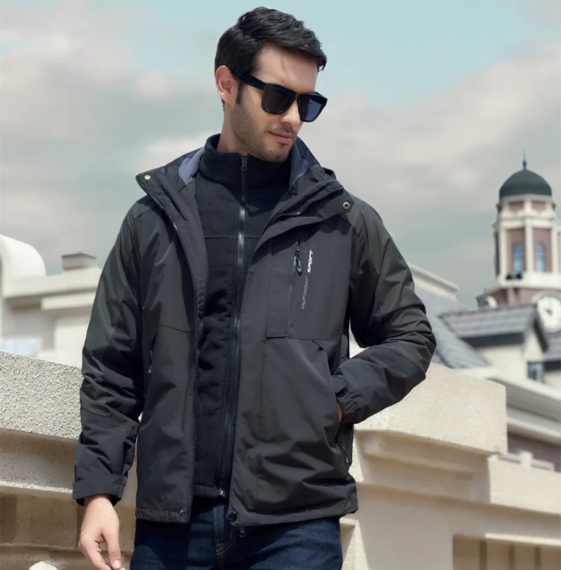 

Plus SIZE 7XL Men 3 in 1 Jackets Waterproof Windproof Detachable Liner 2 Pieces Outwear, Picture