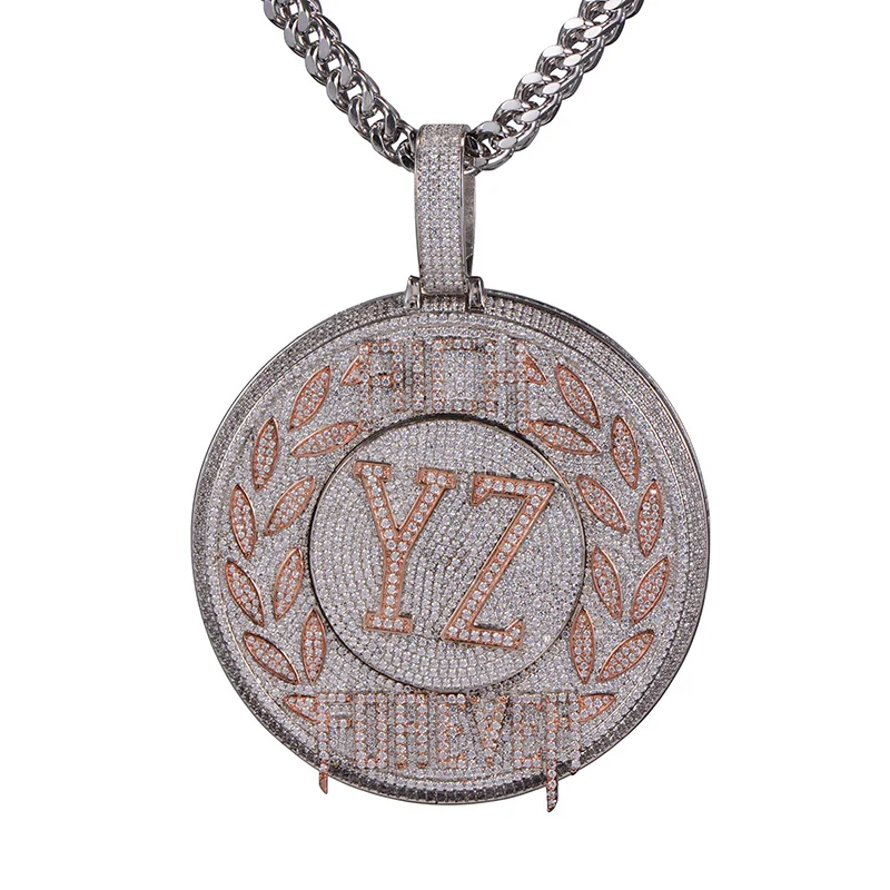 

Custom Gold Plating Iced Out CZ Big Size Rotating In Heart Pendant