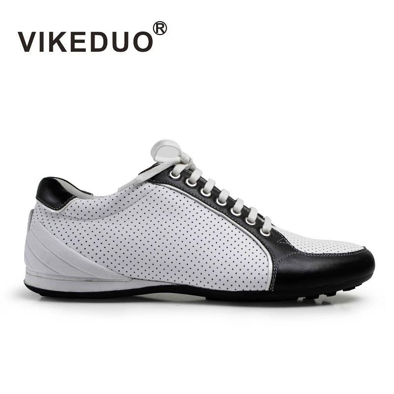 

Vikeduo Hand Made Luxury Fashion Brand High Top Lacing Sneaker Real Calf Leather White Casual Shoes Men, White black