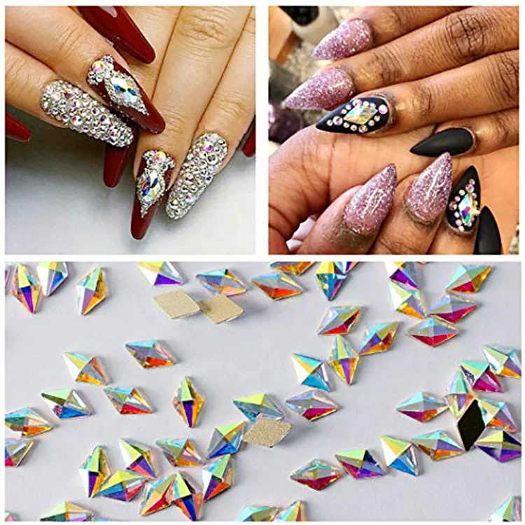 Geometric solids Diy 3d Nail Art Bead Rhombus Shapes Hotfix Crystal Ab Flatback