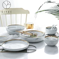 

Gold Plated Marble Party Tableware ceramic tray With High End Ceramic