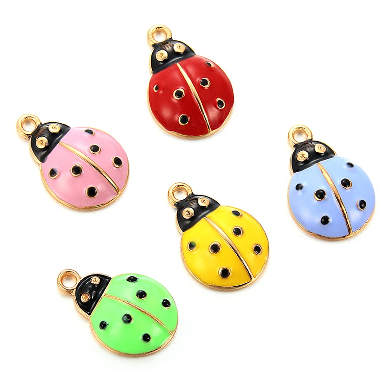 

Wholesale DIY Jewelry Gold tone Mixing Color Enameled Ladybug Alloy Charms Bracelet Necklace Pendants Jewelry Accessories21*15mm
