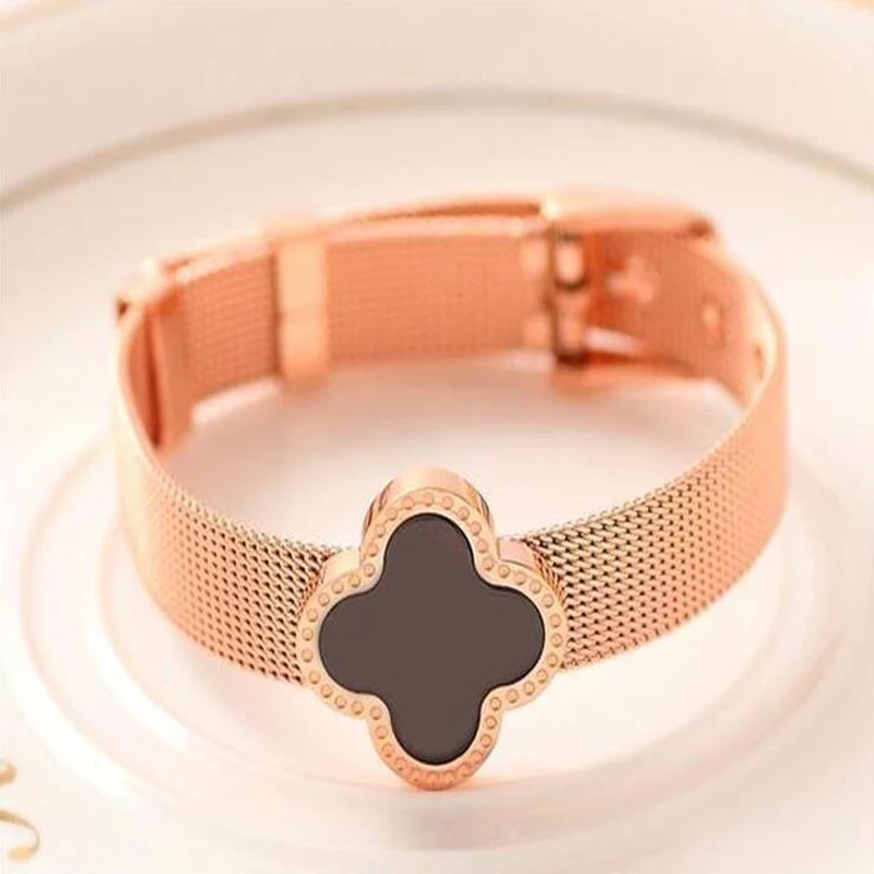 new design Watch band Jewelry Rose Gold Color Leaf Clover Bangle Bracelet For Girl Wholesale