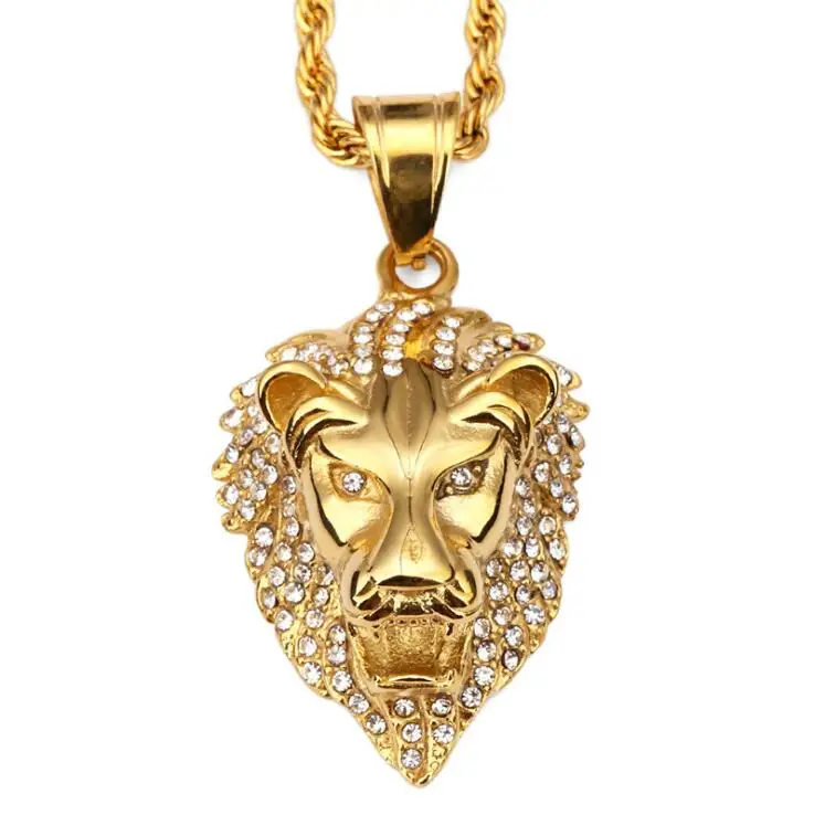 

Men's Hiphop CZ Crystal Paved Lion Yellow Gold Necklace Pendant, N/a