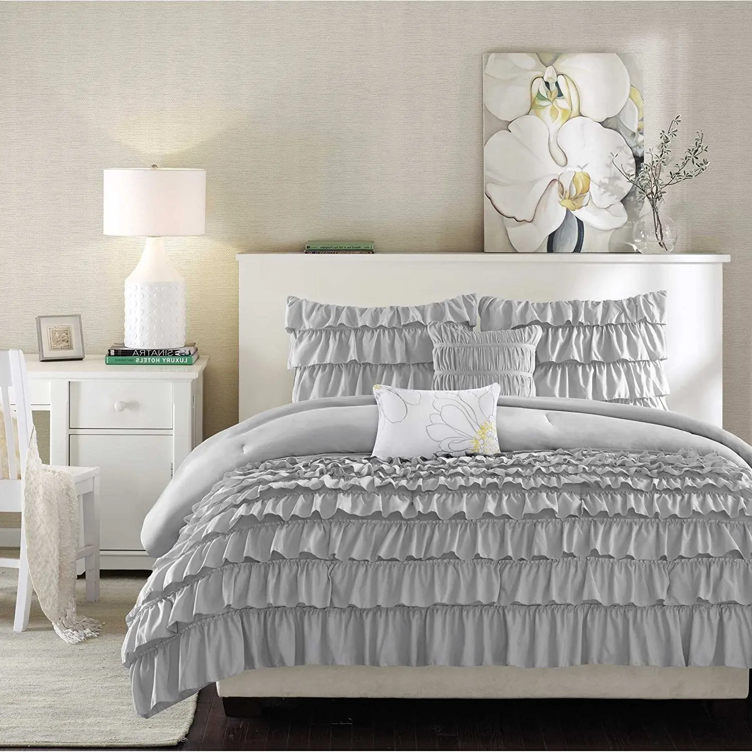 Buy 8 Piece Silver Grey Queen Comforter Set Jacquard Luxury