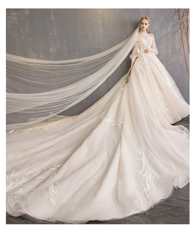 

OEM Robe de mariage Vestido de noiva Lace Long Tail Mermaid Ruffled Ivory Long Sleeve 2019 African Wedding Dresses, Customer's require