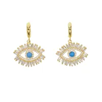 

dangle earring paved baguette cubic zirconia cz turquoise lucky turkish Eye charm boho jewelry