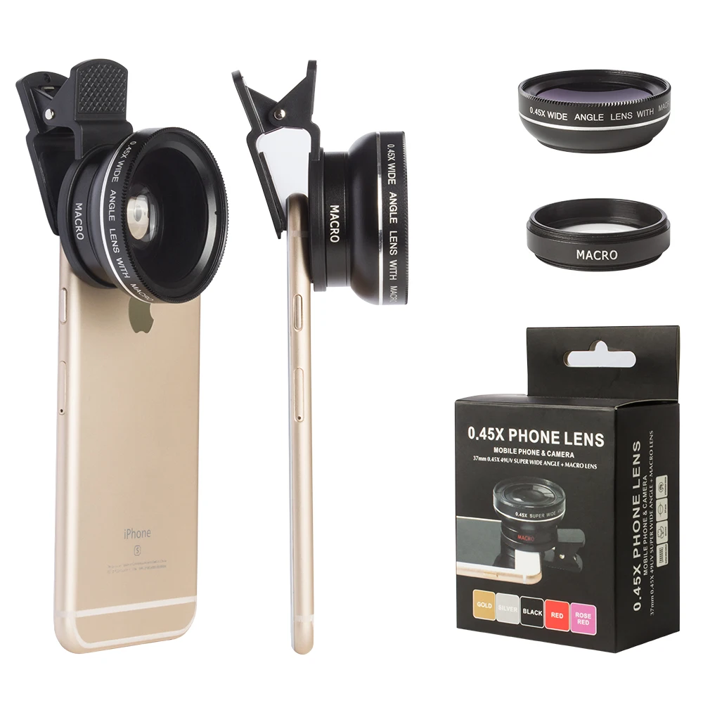 

Hot selling Mobile camera lens 2 in 1kit 0.45X Wide angle and 12.5X Macro smartphone camera lens camera lens for blackberry, Black;rose golden;golden;silver