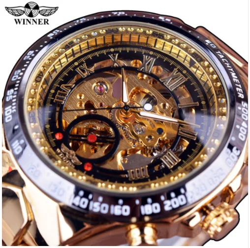 

Winner Watch AliExpress Golden Steel Watches Men Wrist Digital Luxury Clock Men Automatic Mechanical Skeleton Sport Wristwatches, 10-color