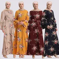 

2018 Modest Fashionable Turkish Maxi Islamic Abaya Summer Floral Printing Dress