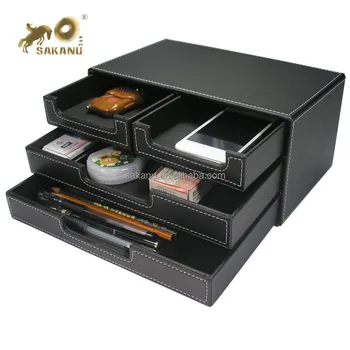 Pu Leather Office Desk Organizer Multi Functional Stationery Box
