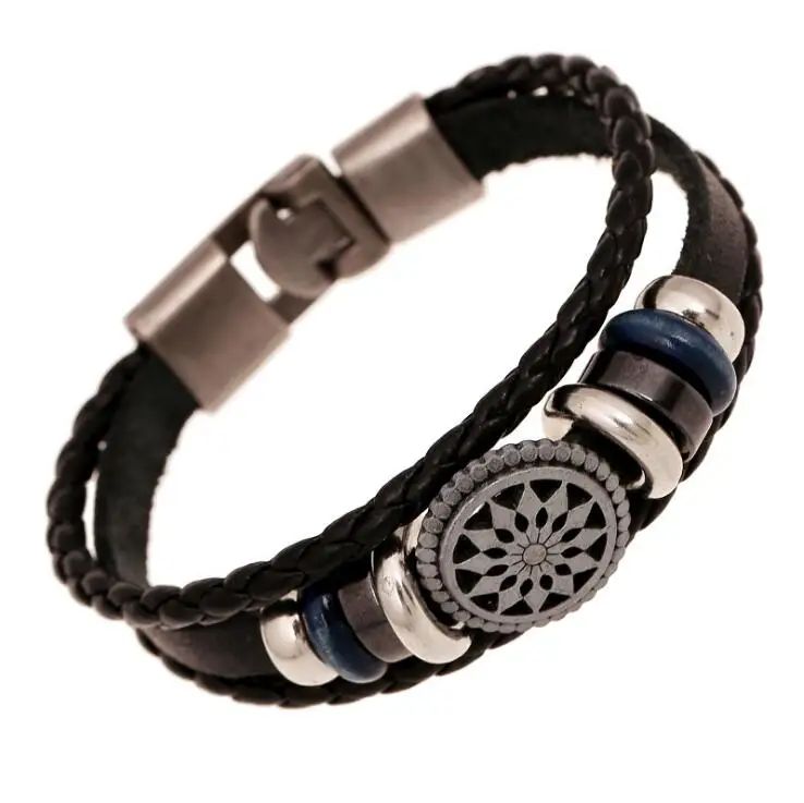 

Catalog Available Sunflower Alloy Clasp Mens Black Double Braided Leather Bracelet, Black ,white,brown