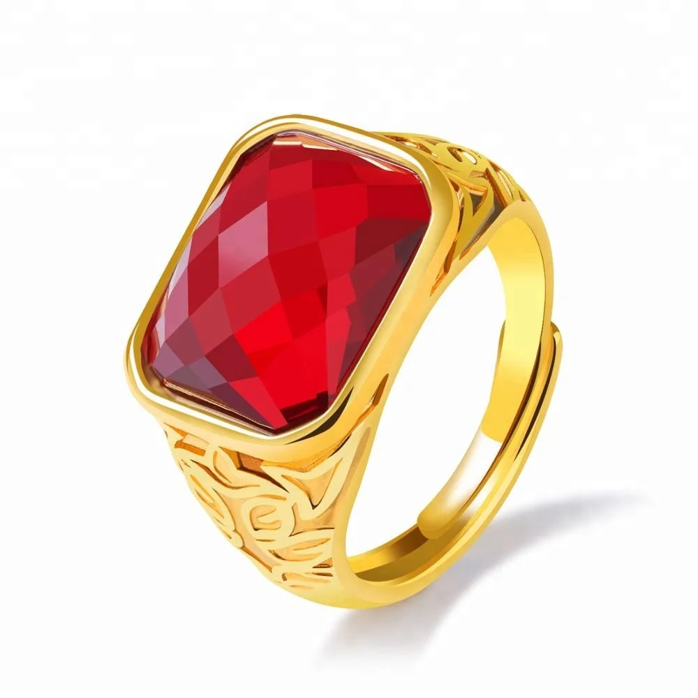 

18K Gold Gemstone Ring Women Men Big Statement Jewelry Muslim Ring, White, gold
