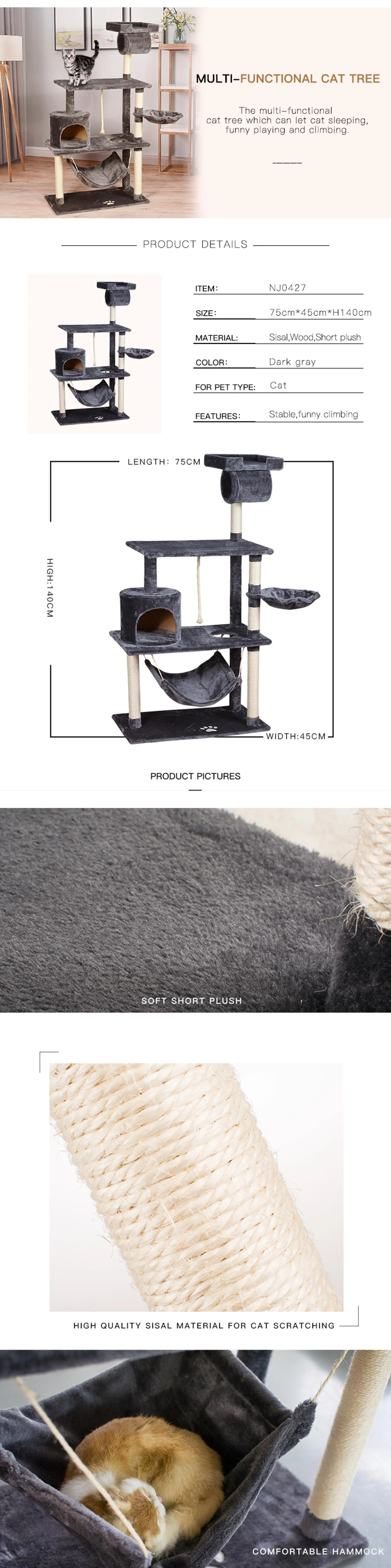 Wholesale Sisal Castle Modern Large Big Climbing Scratch Pet Scratcher Wood Condo Furniture Tower Cat Tree