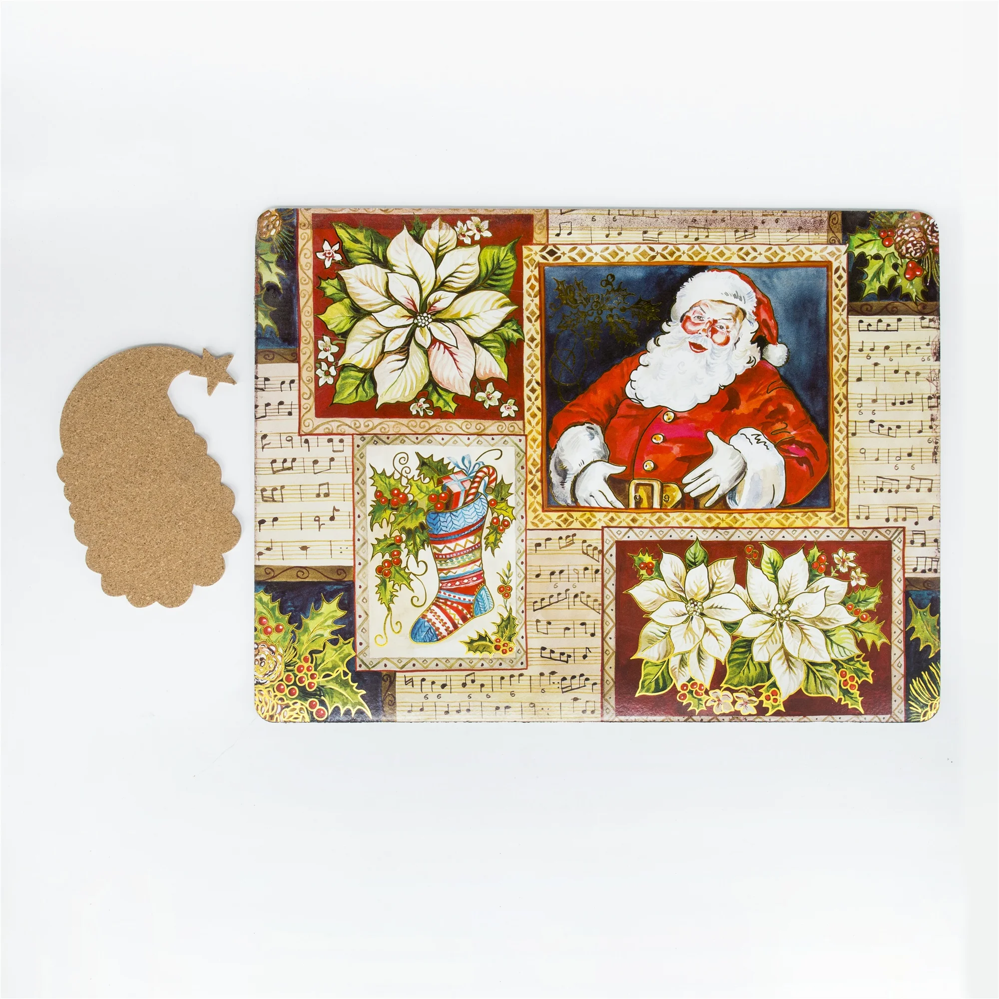 Wholesale Christmas Square Hardboard Mdf Cork Backed Printing Placemats