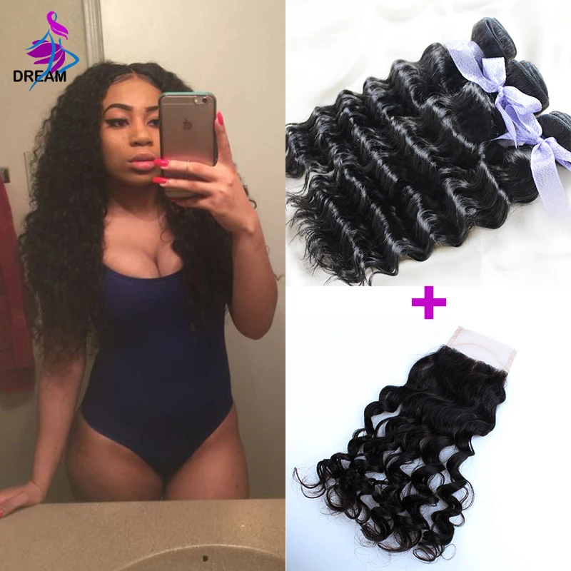 8A Grade Unprocessed Indian Virgin Hair Bundles With Lace Frontal Deep Curly Lace Closure With 3