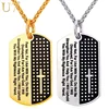 U7 Bible Verse Religious Christian Inspirational Jewelry 18K Gold Plated Stainless Steel Chain Men Dog Tag Necklace
