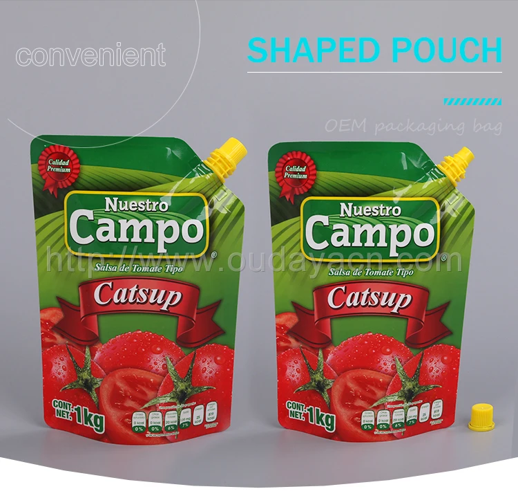 Ketchup Sauces Stand Up Pouch With Spout,Metalized Pouch With Spout For Sauce,Custom Designed