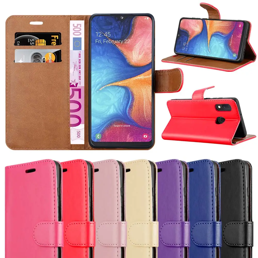平原纹理 pu 皮革翻转磁铁关闭三星 galaxy a20e 的钱包手机套