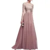 In Stock Plus Zise Wholesale 7 Colors Sexy O-Neck High Quality Adult Full Length Lace And Tulle Pleat Prom Solid Dress