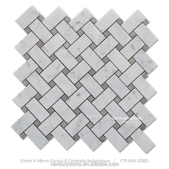 Carrara White Basket Weave Honed Non Slip Bathroom Floor Marble