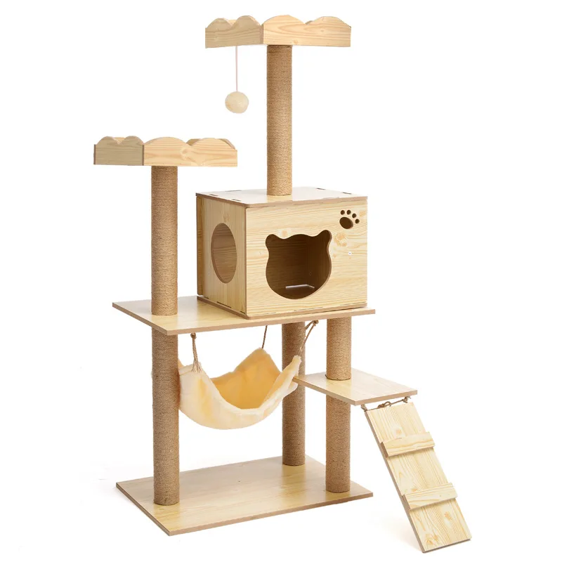 

Pet Condo House Easy Assemble Durable Cat Tree House Wooden Large Cat Tree With Hammock, Picture