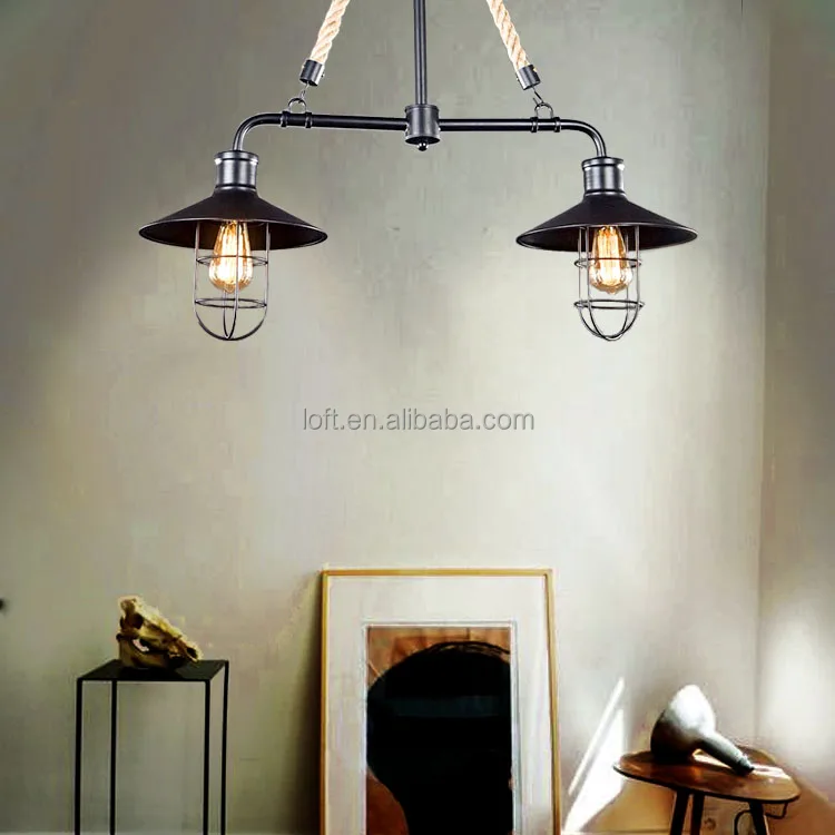 2 teste vintage ferro luce del pendente country americano corda di ... Disegno Country Lampade