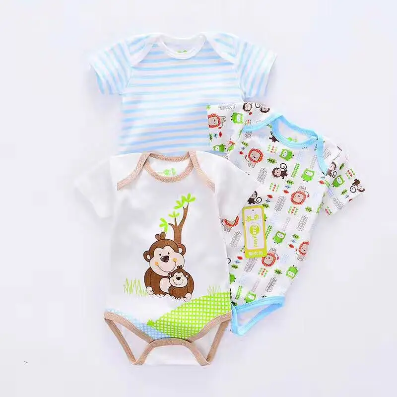 

Wholesale Guangzhou Baby knitted clothes 3 pieces in 1 baby cotton ptrinted onesie hanger pack