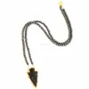 N16030518 Faceted Hematite Beaded Necklace Gold Plated Natural Jasper Arrowhead Pendant Charm Necklace