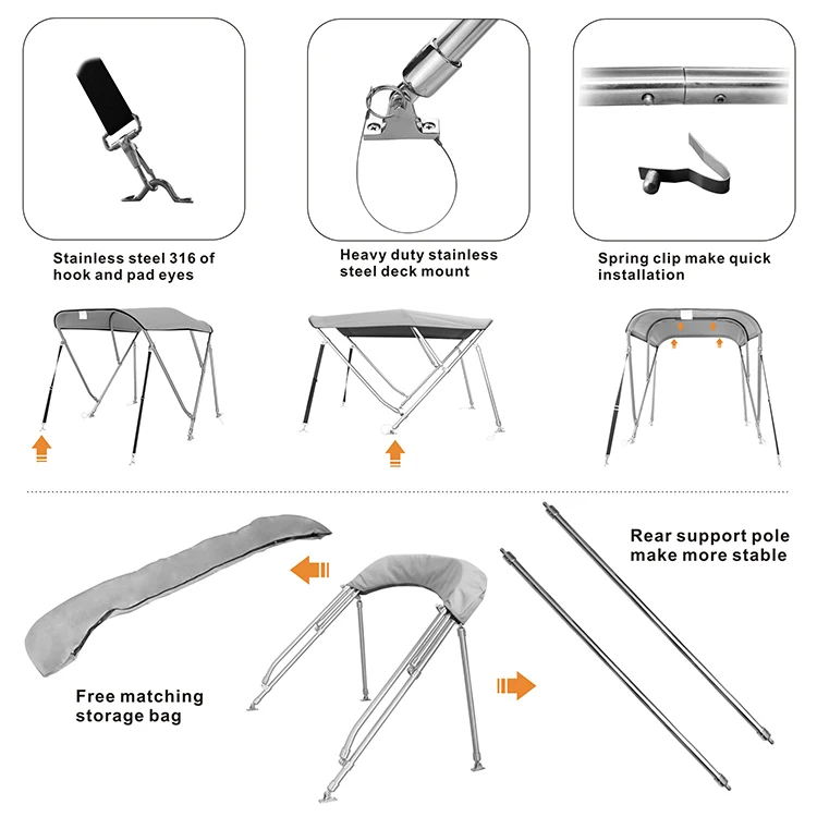 Nhcx 3 Bow Bimini Stainless Steel Bimini Top Includes Mounting