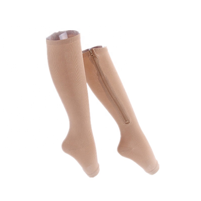 

Running Jumping Varicose Veins Open Toe Zipper Compression Socks for men women, Black, skin, gray and etc
