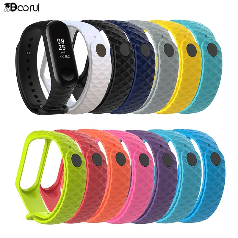 

BOORUI Silicone Diamond Strap for xiaomi mi band 3/4 strap Smart watch bands for iwatch, Black,pink,white,orange,blue,deep blue